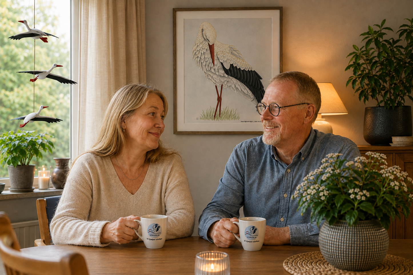 Akvarel med stork