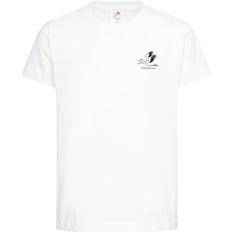 Unisex Fairtrade t-shirt i hvid med storkelogo